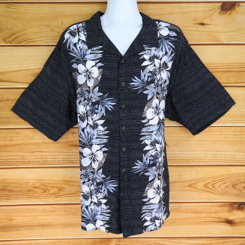 George Short Sleeve Button Up Shirt Mens Size 3XL Big Gray Tropical Flowers NWT